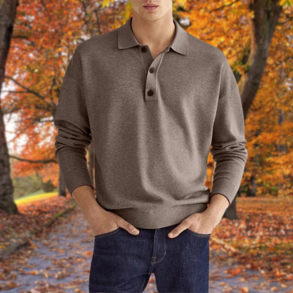 Men's Elegant Knitted Polo Collar Sweater