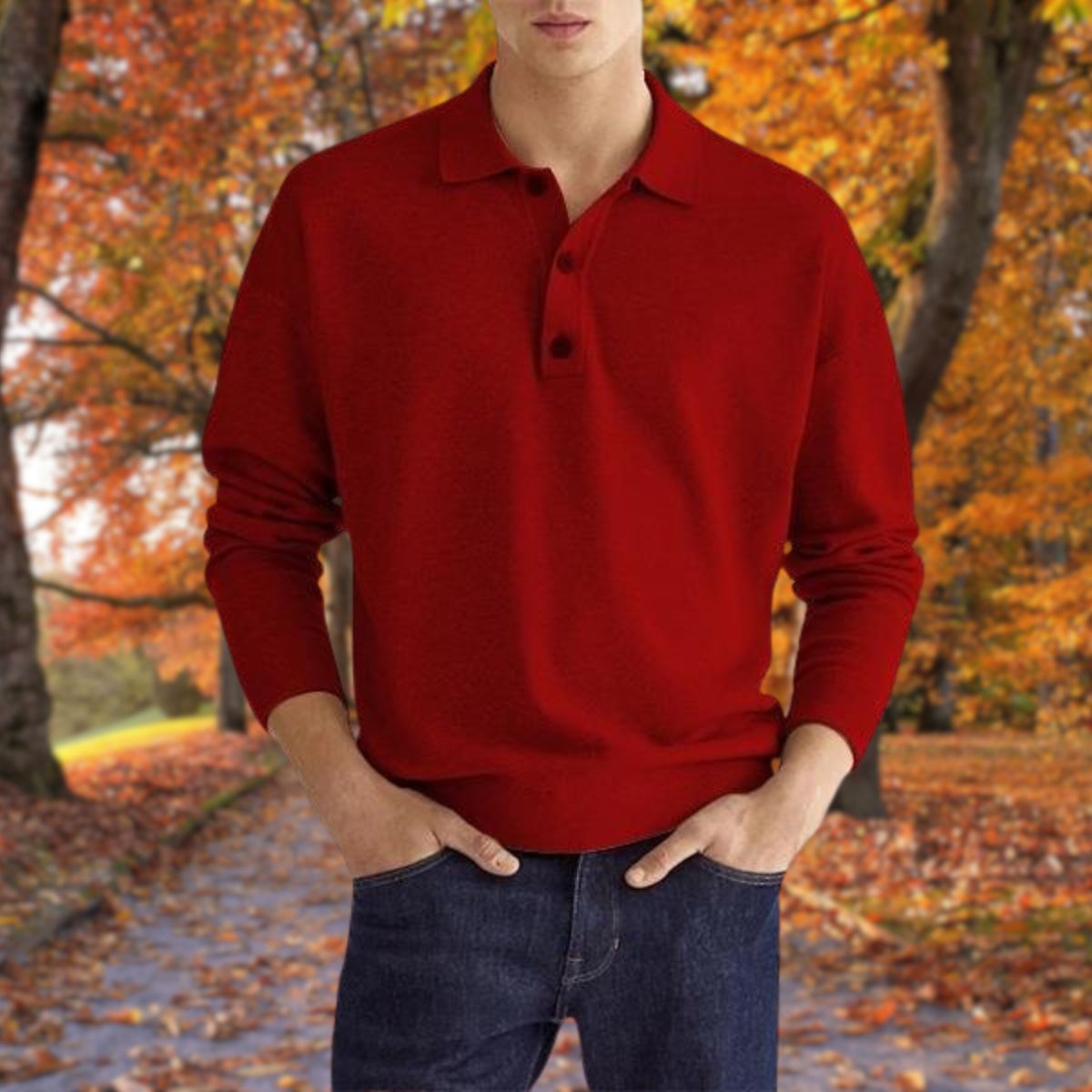 Men's Elegant Knitted Polo Collar Sweater