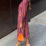 Women's Twist-Front V-Neck Long Sleeve Midi Dress