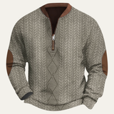 Men's Patterned Half-Zip Sweater with Elbow Patches