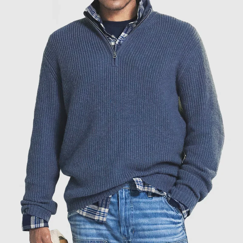 Men's Cashmere Long-Sleeve Zip Sweater, Casual