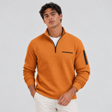 Men's Quarter-Zip Stand Collar Textured Pullover