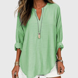 Women's Loose V-Neck Cotton Blend Blouse