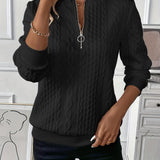 Cable Knit Zip Neck Pullover Sweater