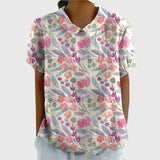 Women's Floral Short-Sleeve Collared Cotton Blend Blouse