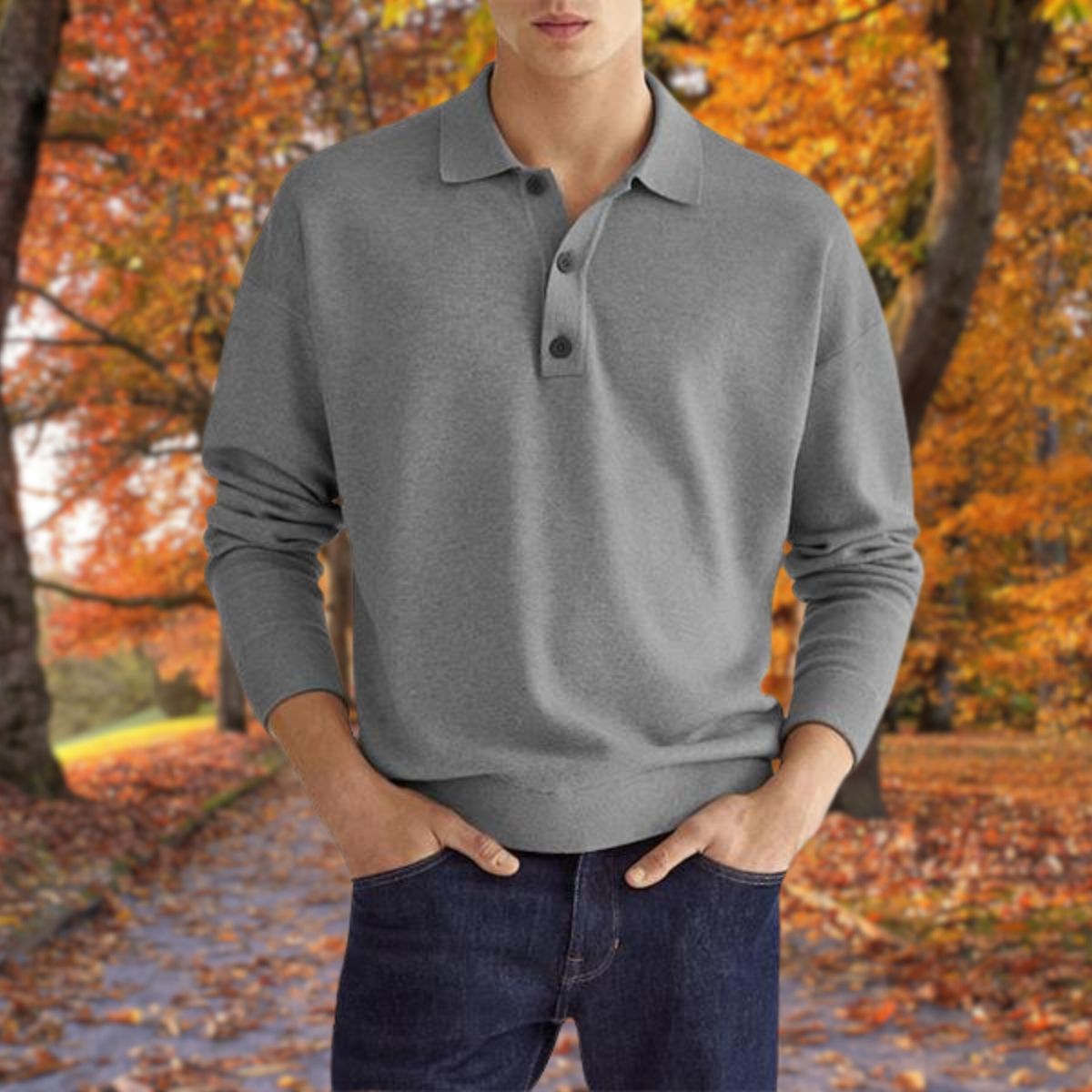 Men's Elegant Knitted Polo Collar Sweater