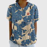 Women's Floral Short-Sleeve Collared Cotton Blend Blouse