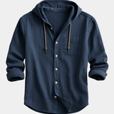 Men's Hooded Button-Up Linen Shirt