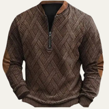 Men's Patterned Half-Zip Sweater with Elbow Patches