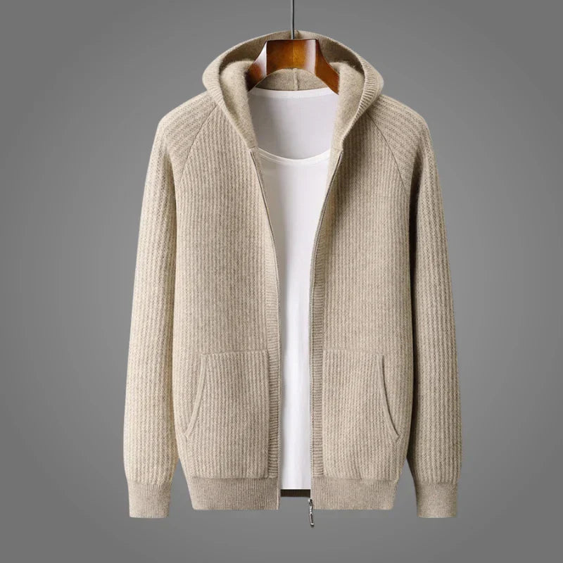 Men's Merino Wool Honeycomb Knit Hooded Sweater