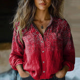 Women's Printed Button-Up Cotton Blend Blouse