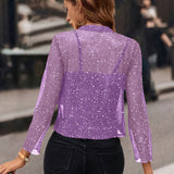 Women's Cropped Open-Front Sequin Long-Sleeve Cardigan