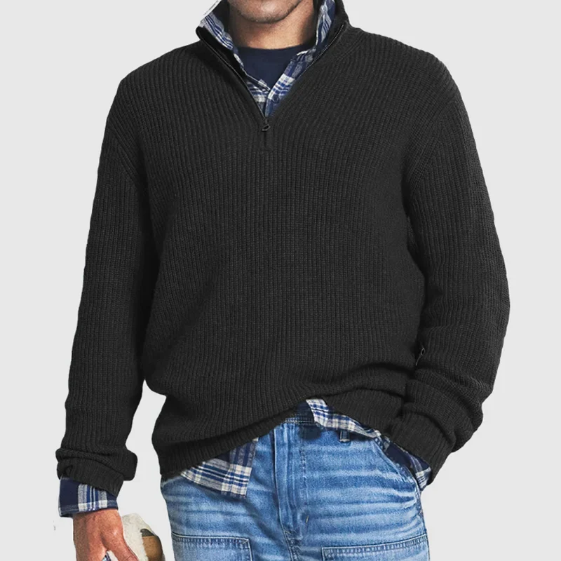 Men's Cashmere Long-Sleeve Zip Sweater, Casual