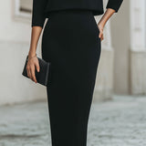 Women's Boat Neck Top and Pencil Midi Skirt Set