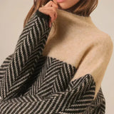 Women's Turtleneck Chevron Knit Long-Sleeve Sweater