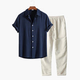 Men's Linen Short Sleeve Shirt & Trousers Set
