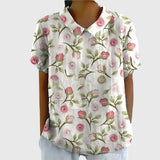 Women's Floral Short-Sleeve Collared Cotton Blend Blouse