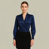 Women's Fitted Long Sleeve V-Neck Wrap Blouse