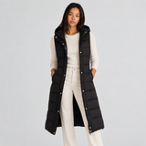 Long Hooded Quilted Zip-Front Puffer Vest