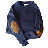 Men's Crew Neck Knit Sweater with Elbow Patches