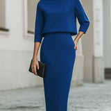 Women's Boat Neck Top and Pencil Midi Skirt Set