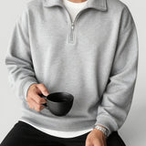 Men's Collared Quarter-Zip Ribbed-Trim Pullover