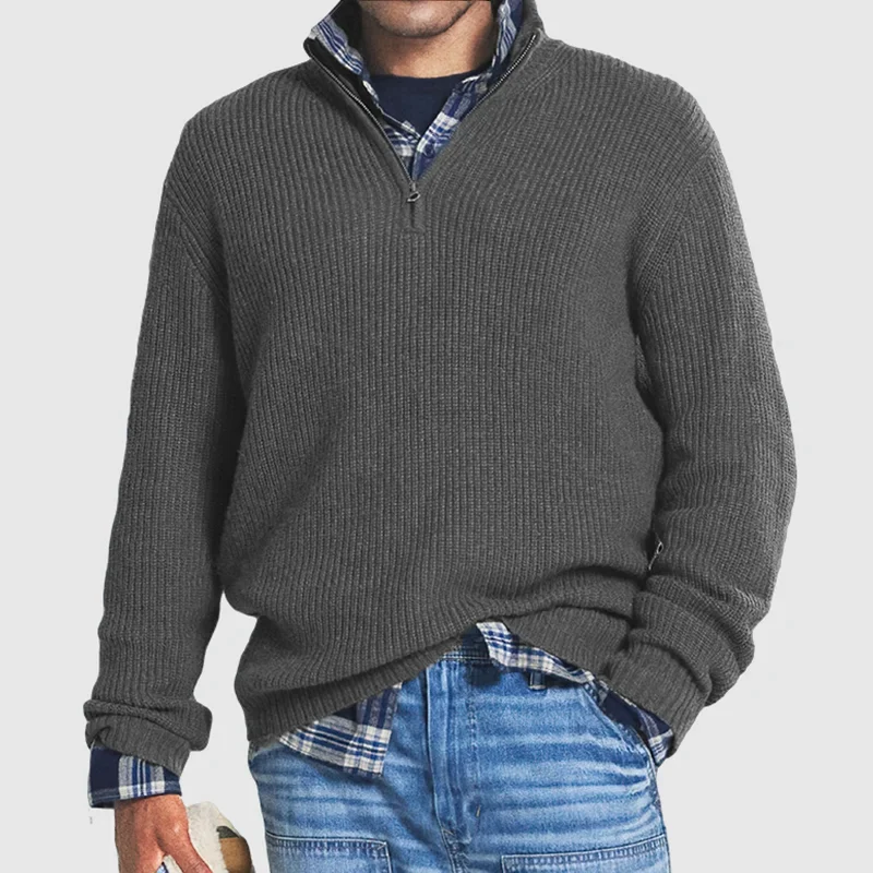 Men's Cashmere Long-Sleeve Zip Sweater, Casual
