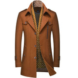 Men's Double Collar Long Wool Blend Coat