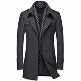 Men's Double Collar Long Wool Blend Coat