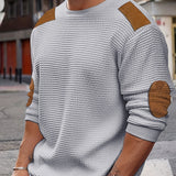 Men's Crew Neck Knit Sweater with Elbow Patches