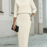 Women's Boat Neck Top and Pencil Midi Skirt Set
