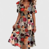 Women's Floral Wrap Midi Dress, Ruffle Sleeves