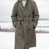 Men's Double Breasted Belted Wool Blend Coat