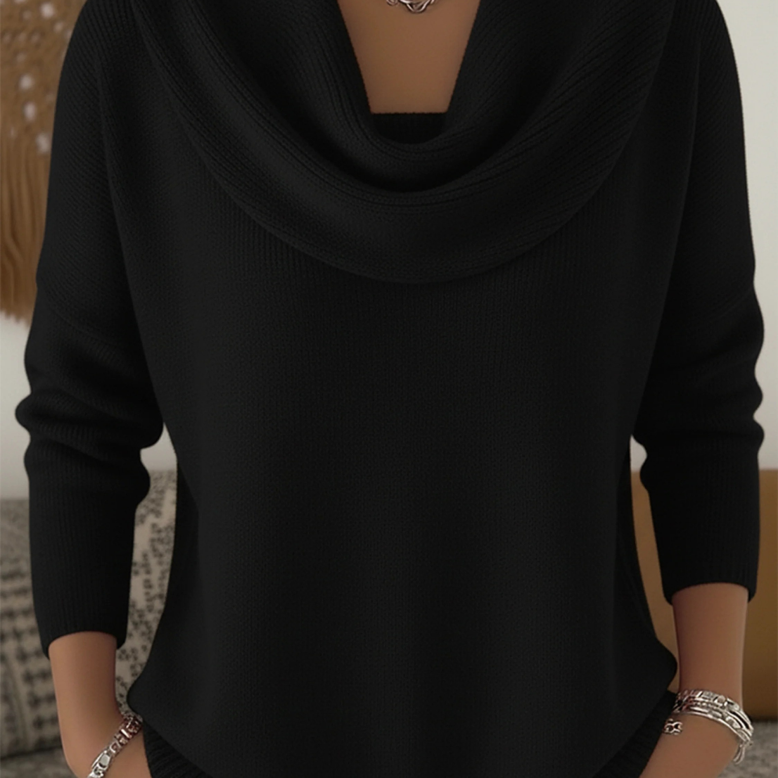 Women's Ribbed Cowl Neck Long-Sleeve Sweater