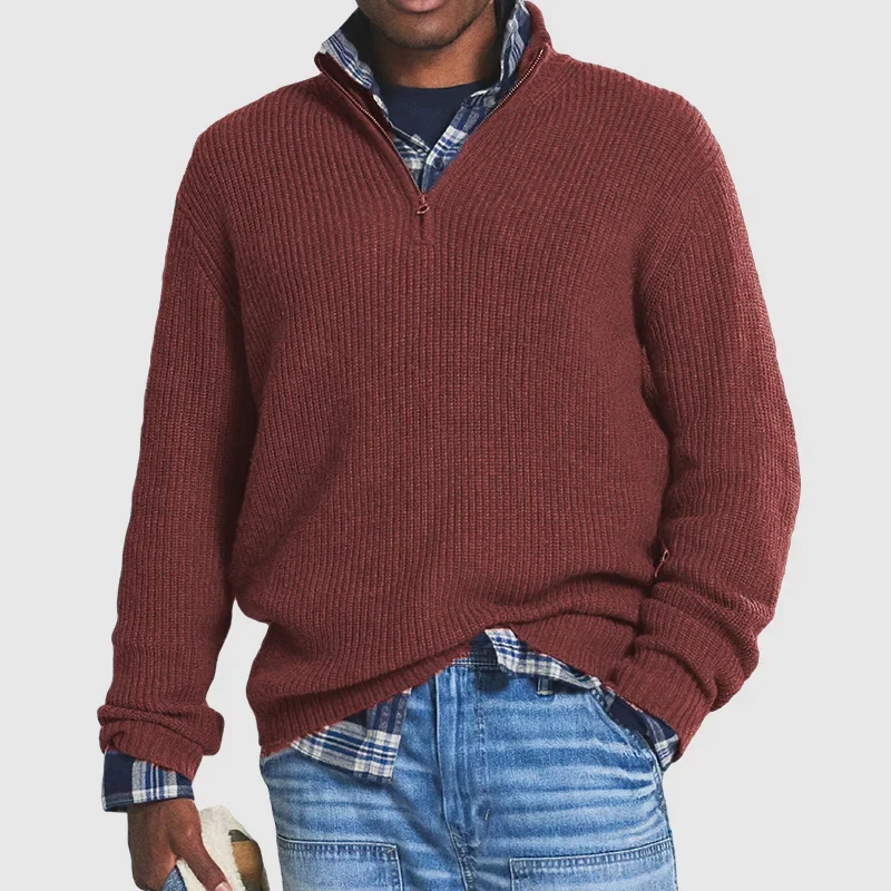 Men's Cashmere Long-Sleeve Zip Sweater, Casual