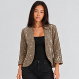 Women's Cropped Open-Front Sequin Long-Sleeve Cardigan