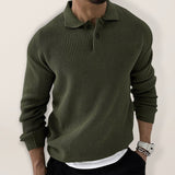 Men's Textured Knit Polo Sweater