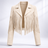 Women's Cropped Suede Fringe Notch-Collar Jacket