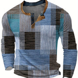 Men's Geometric Print Henley Long Sleeve Shirt
