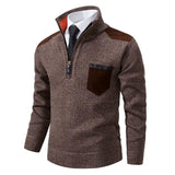 Men's Quarter Zip Knit Sweater with Contrast Pocket
