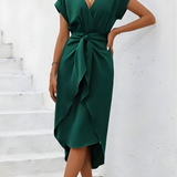 Women's Wrap Midi Dress with Tie Waist