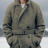 Men's Double Breasted Belted Wool Blend Coat