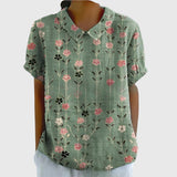 Women's Floral Short-Sleeve Collared Cotton Blend Blouse