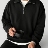 Men's Collared Quarter-Zip Ribbed-Trim Pullover
