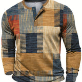 Men's Geometric Print Henley Long Sleeve Shirt