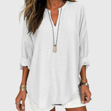 Women's Loose V-Neck Cotton Blend Blouse