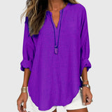 Women's Loose V-Neck Cotton Blend Blouse