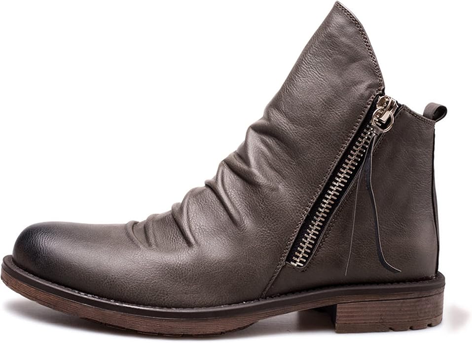 Men's Side Zip Leather Ankle Boots