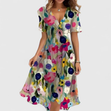 Women's Floral Wrap Midi Dress, Ruffle Sleeves