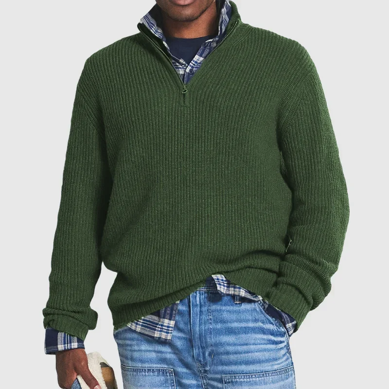 Men's Cashmere Long-Sleeve Zip Sweater, Casual